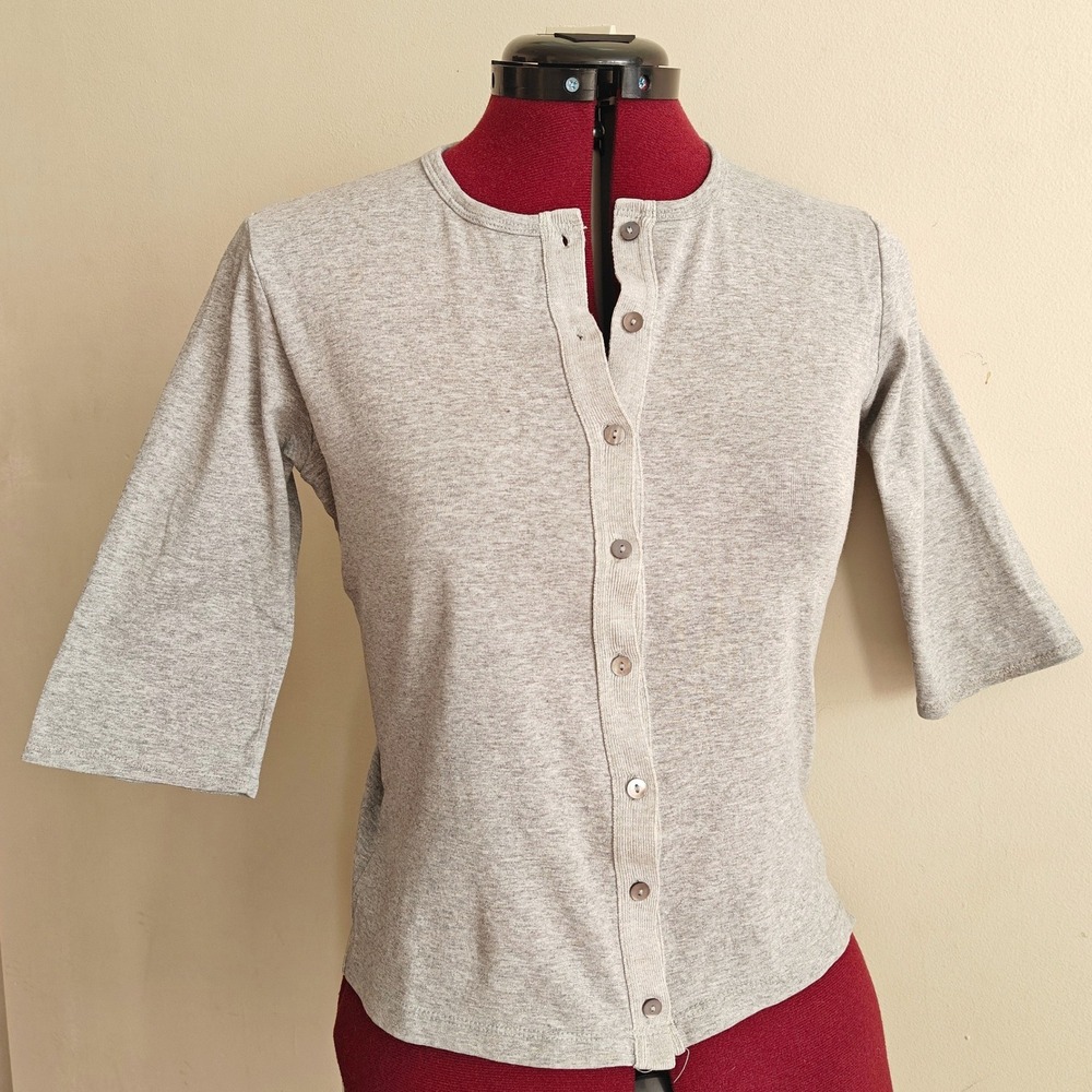 Sutton Studio Women's Cardigan‎ Sweater Grey Button Front 3/4 Sleeve Size Small
